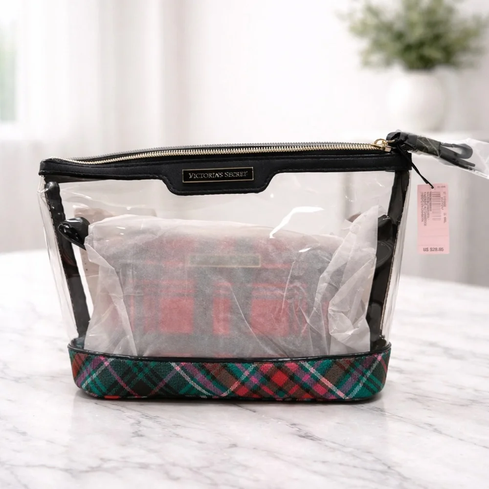 Victoria's Secret Clear and Plaid Cosmetic Bag Duo